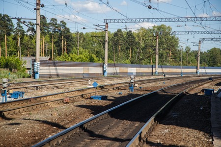 railroad tracks view from below sunny dayの写真素材