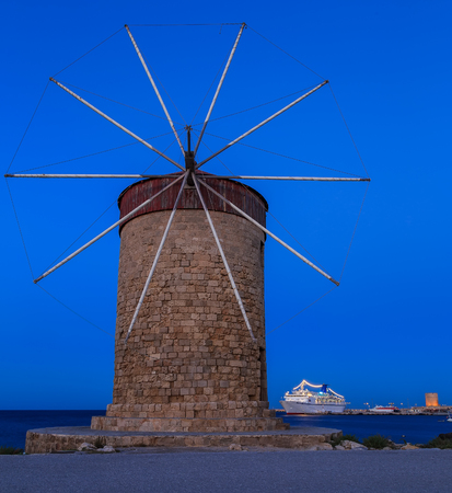 The famous windmills at the Mandraki Harbour, Rhodes Greeceの写真素材