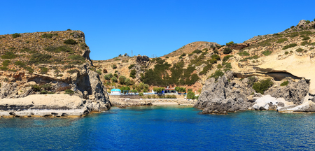 beautiful bay and rocks view from sea Rhodes Greece sunny dayの写真素材
