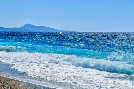 coastline of the island of Rhodes from the Aegean Sea and the city of Rhodesの写真素材