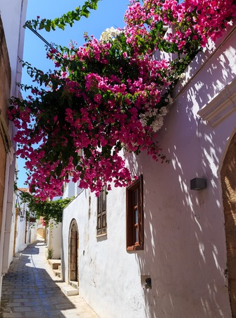 photo of narrow street in Lindos. Rhodesの写真素材