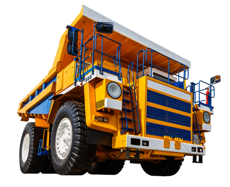 yellow Dumper industrial truck isolated on white background.の写真素材