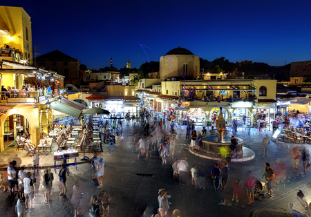 Hippocrates square in the historic Old Town of Rhodes Greeceの写真素材