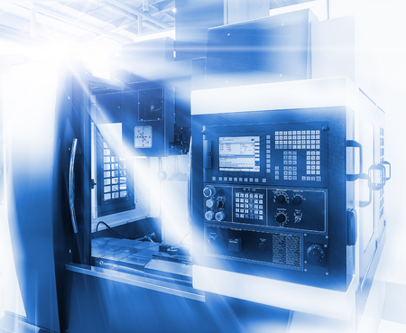 Front view on cnc milling machine control panelの写真素材