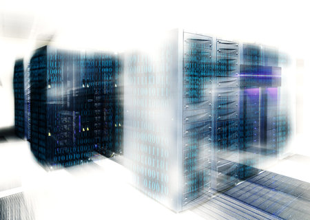 binary code covers a portion of the mainframe in the data center