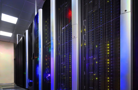 Data center full of the server cabinets and racks