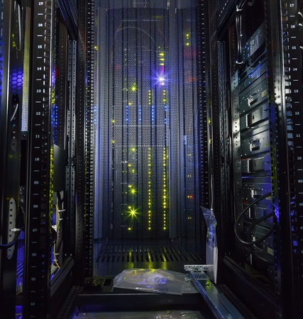 inside view of the empty rack modern supercomputer data centerの写真素材