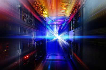 light indicators and motion on mainframe data center in the darkの写真素材