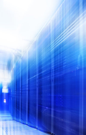 room with rows of server hardware in the data center