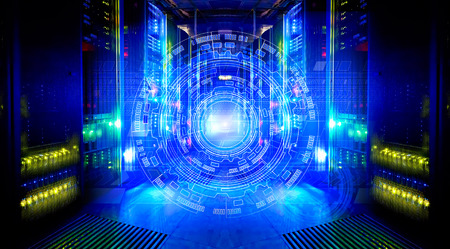 fantastic view of the mainframe in the data center rowsの写真素材