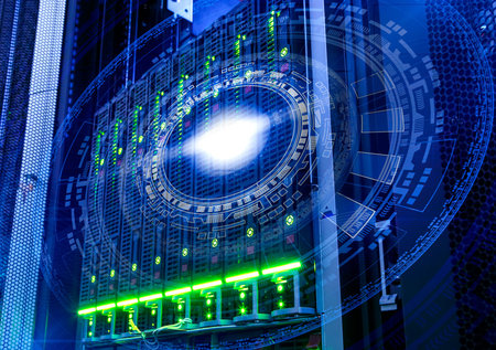 futuristic tech scheme on background fantastic symmetric number mainframes