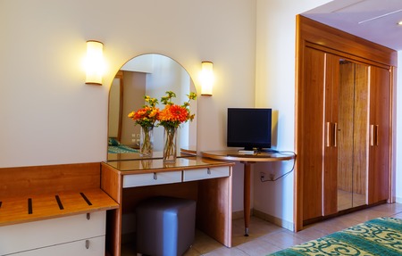Bedroom interior the morning in the modern resort hotelの写真素材