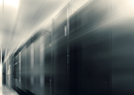 communication equipment room with lighting in data center with blur and motionの写真素材