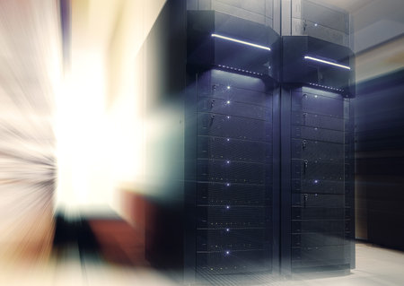futuristic modern server room in data center with light blur and motion