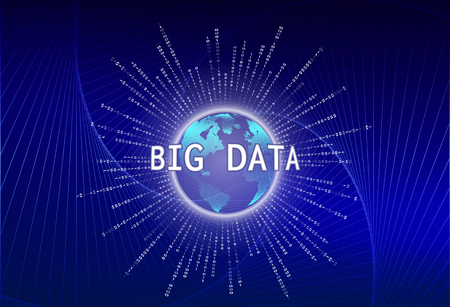 Big data visualization. Futuristic infographic with holographic planet earth and binary code. Information aesthetic design.のイラスト素材