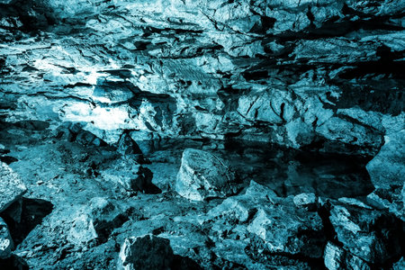 Texture of rock , covered with frost inside the cave, numerous mining deposits. Kungur In The Urals