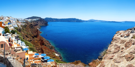 panoramic views of the Bay of Caldera of Oia, Santorini, Greeceの写真素材