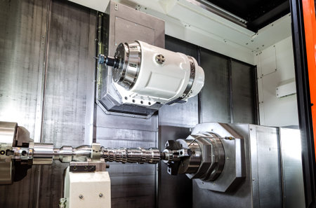 Closeup shot of the machine tool in the factory hall.