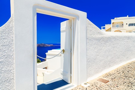 Door to nowhere. One of symbols of Greek island Santorini.の写真素材