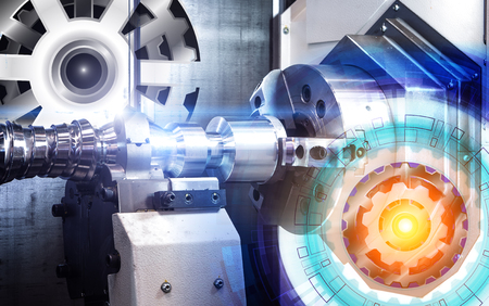 concept of abstract drawing gears and automated modern machine with numerical control CNCの写真素材