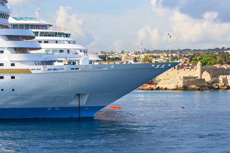 luxurious cruise ship docked at pier of Rhodes, Greeceの写真素材