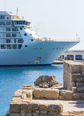 luxurious cruise ship docked at pier of Rhodes, Greeceの写真素材