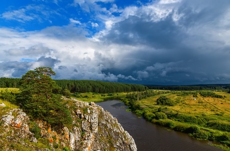 Rocky river Chusovaya in the village of Sloboda. Sverdlovsk region. Russiaの写真素材