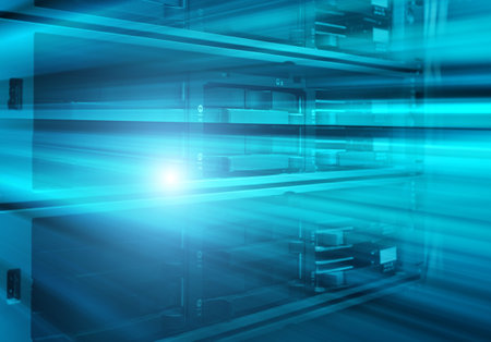 Blade server is close-up in a series of supercomputers