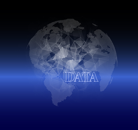 3D polygon mesh planet, dots and lines connected to the grid, abstract backgroundのイラスト素材