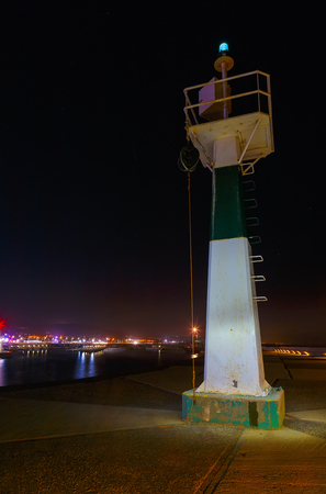 ighthouse on the pier, night, coastline, Crete, Greece, Gouvesの写真素材