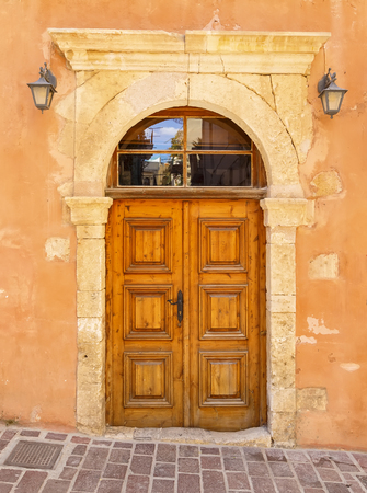 Detail of an old Venetian door in Chania city, Crete island, Greeceの写真素材