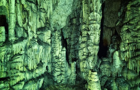 under ground. beautiful view of stalactites and stalagmites in underground cavernの写真素材