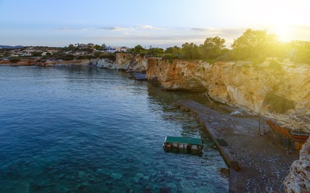 Rocks on the coast of Cretan Sea near Hersonissos, Crete, Greece.の写真素材