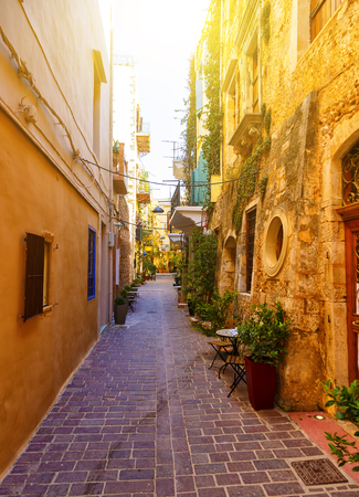 Colors of Greece series vivid streets of old Chania town, Crete islandの写真素材