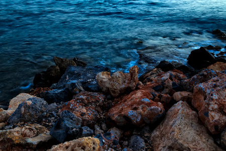 Stone at the ocean. Stone background closeup texture.Close up old rock or stone texture, nature...