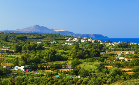 Beautiful view of blue water, rocks and sea coast of Mediterranean Sea in Crete island, Greece, Europeの写真素材