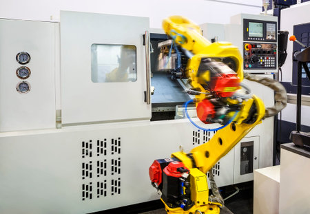 part of the cnc milling machine with control panel and robot