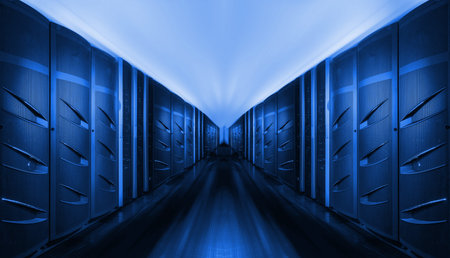 room with rows of server hardware in the data center