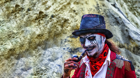 pirate rogue from the middle ages to smoke a pipe, copyspaceの写真素材