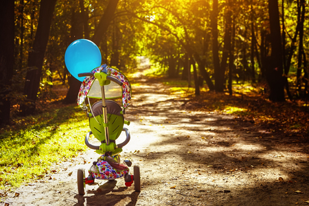 An empty baby stroller in haunted house,Scary background for book coverの写真素材