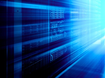 room with rows of server hardware in the data centerの写真素材