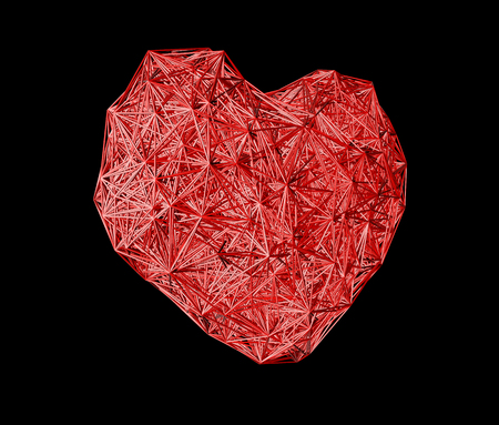 Red polygonal heart. Valentines day or medicine concept. isolate on black backgroundの写真素材