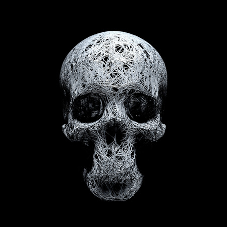 conceptual wire frame in the form of human skull model, three-dimensional realistic plexusの写真素材
