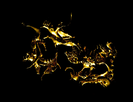 Massive shapeless splash of melted gold gleamed on a blackの写真素材
