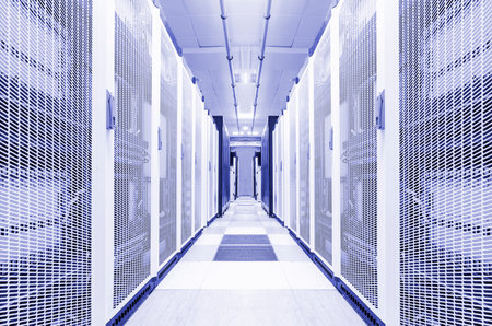 Clean industrial interior of a server room with servers
