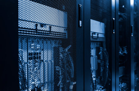 Big data and information technology concept. Supercomputer data center. Multiple exposure. Web...