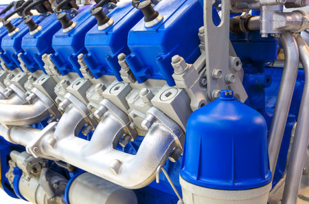 Internal combustion engine. Close up of propulsion. Car motor complex. Automobile accessories and...
