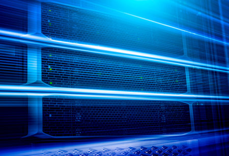 Panel mainframe of modern servers in data center. Supercomputer telecommunication technology...