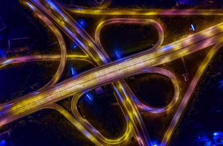 Aerial view Expressway motorway highway circus intersection.