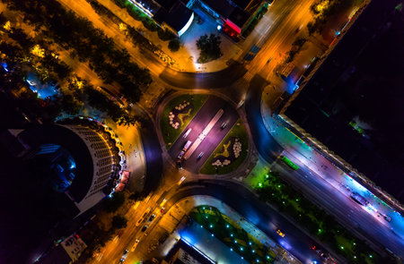 Aerial view roundabout interchange of a city, Expressway is an important infrastructure.